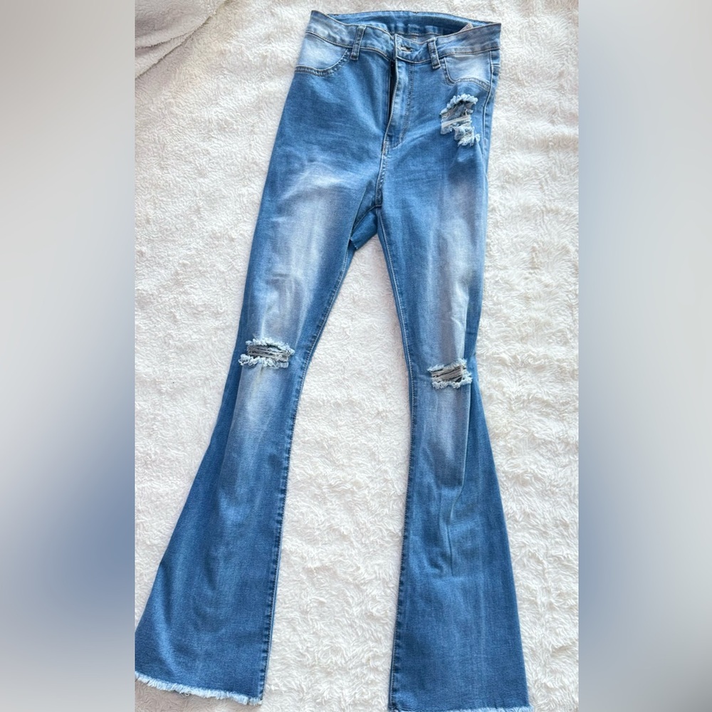 SHEIN Distressed Blue Flare Jeans